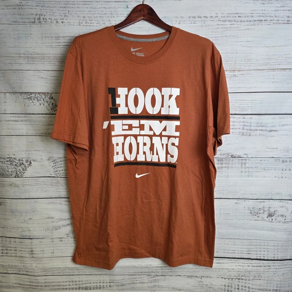 Nike Texas Longhorns Regular Fit‎ Mens XXL Orange T-Shirt Cotton Hook Em Horns